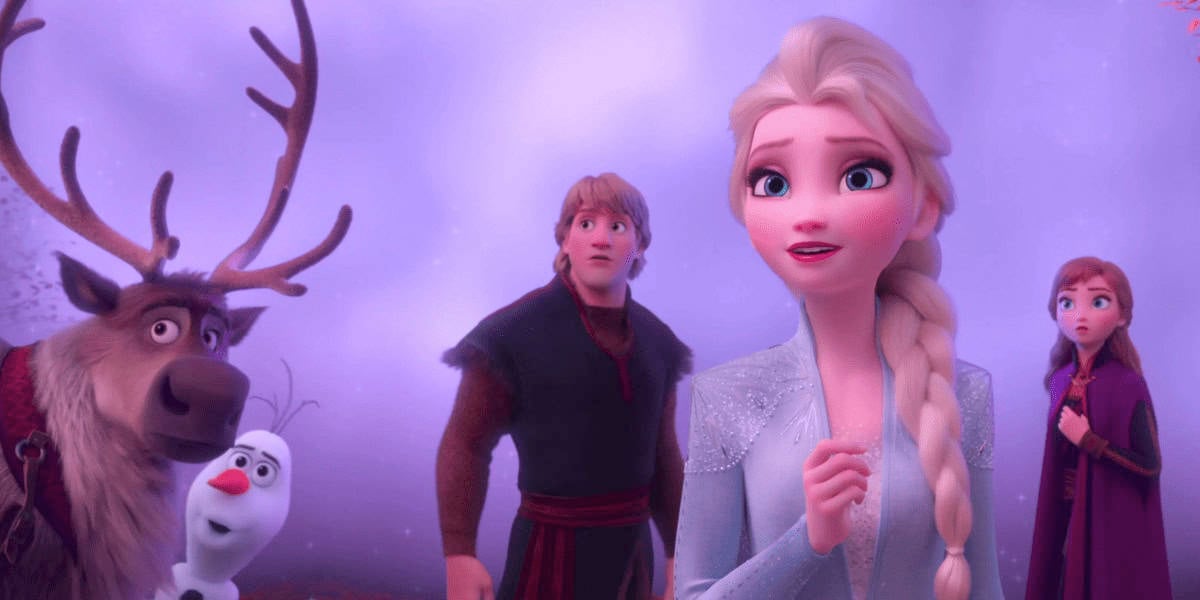 Elsa, Anna, Kristoff, Sven, et Olaf dans Frozen 2