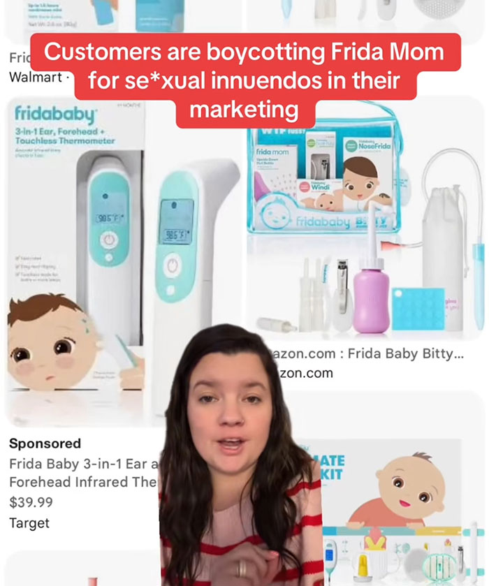 Discussions sur les produits de Frida Mom en raison des critiques concernant la publicité inappropriée.